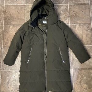 DkNY Olive Green Hooded Puffer Coat